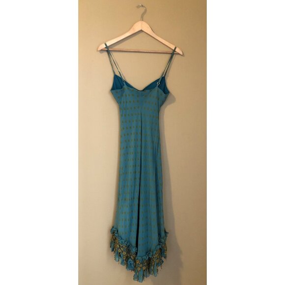 Betsey Johnson vintage 1990s y2k blue green bias cut silk lace slip dress - Picture 4 of 10